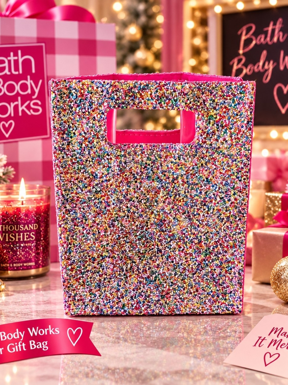 Bath & Body Works Pink Multicolor Glitter Tote Bag